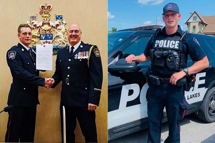 After being sworn in on August 9, 2021, Lindsay native Nolan Dunn is the newest officer of the Kawartha Lakes Police Service. (Photos: Kawartha Lakes Police Service / Facebook)