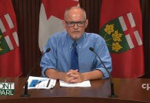 On August 17, 2021, Dr. Kieran Moore, Ontario's chief medical officer of health, announced he is issuing a directive to make COVID-19 immunization policies mandatory, first for hospitals, ambulance services, and home and community service providers and later for colleges and universities, retirement homes, women's shelters, and congregate group homes and day programs for children and vulnerable adults. He also announced Ontario will begin offering third doses of vaccines to certain vulnerable populations, will expand eligibility for the Pfizer vaccine to children born in 2009, and will remain in step three of its reopening plan. (CPAC screenshot by kawarthaNOW)