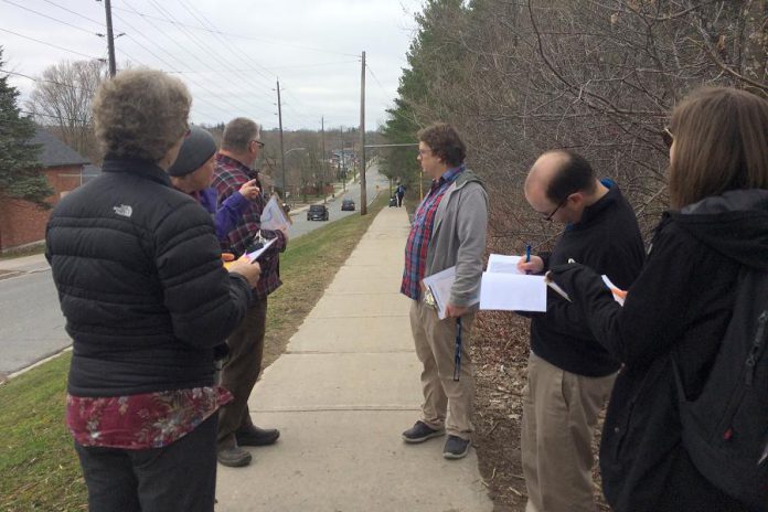 Similar to a Roll and Stroll Check or Walk Audit, a community walk-about can help parents, school partners, municipal staff, and councillors perform identify potential ways to improve active school travel. (Photo: Natalie Stephenson)