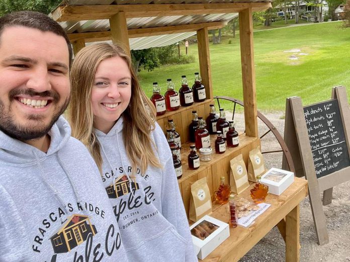 Husband-and-wife team Vince and Stephanie Frasca of Frasca's Ridge Maple Co. operate a maple cart in Douro-Dummer on long weekends, where you can buy made-from-scratch doughnuts, maple tarts, fudge, and more, all made from the maple syrup they produce on their three-acre property. You can also purchase some of their products anytime by contacting them on social media. (Photo: Frasca's Ridge Maple Co.)