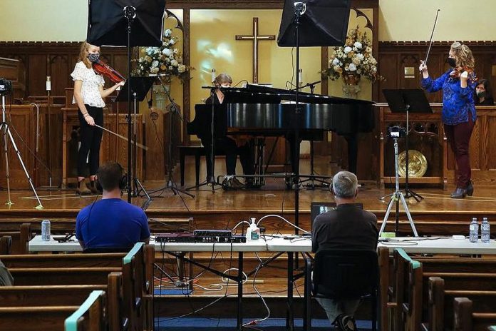 The Kawartha Youth Orchestra's rehearsal space at All Saints' Anglican Church Parish Hall, where the Upbeat! Downtown after-school music program will take place three times a week between September and June, has ample space to support physical distancing requirements during the pandemic. All participants will also be required to wear masks, only removing them when playing a wind instrument. (Photo courtesy of Kawartha Youth Orchestra)