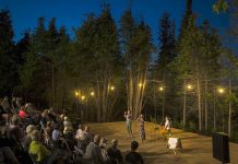 Stratford and Shaw festival regulars Billy Lake, Heather McGuigan, and David Ball perform on August 5, 2021 at the inaugural show at The Grove Theatre in Fenelon Falls. (Photo: Fred Thornhill)