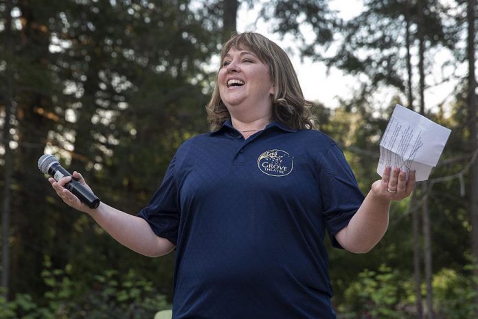 Nicole Myers-Mitchell, general manager of The Grove Theatre in Fenelon Falls, welcomes guests to the inaugural show at The Grove Theatre in Fenelon Falls.  (Photo: Fred Thornhill)