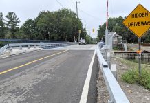 After being closed since October 2020 and several construction-related delays, the Warsaw Road Swing Bridge on Parkhill Road in Peterborough reopened for vehicle and pedestrian traffic on August 14, 2021. (Photo: Bruce Head / kawarthaNOW)