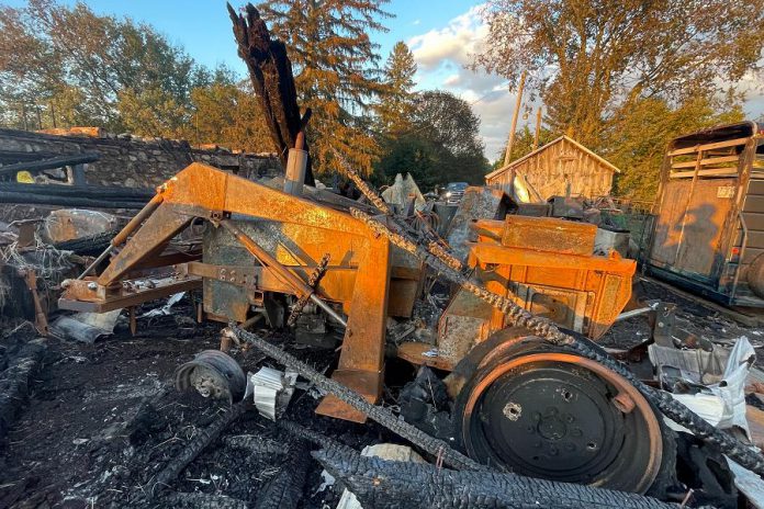 The fire also destroyed tractors and other equipment, along with animal feed and other items stored in the barn. (Photo courtesy of Tiffany Alton-Froggatt) 