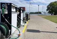 Marine fuel pumps on the shore of Little Lake in downtown Peterborough. This decade is a short window of opportunity for Canada to take climate action that ensures a sustainable future for communities across the country. In this federal election, we need leaders who support aggressive carbon pricing, carbon regulations, investments in low-carbon infrastructure, and who work with climate-sincere provincial, municipal, and corporate leaders. (Photo: Natalie Stephenson)