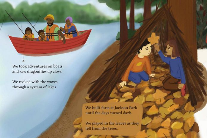 New Canadians Centre's children's picture book 'Building A Home' was inspired by the stories and artwork by six children originally from Syria, Kazakhstan, Mexico, and Pakistan of their first-time experiences in Nogojiwanong-Peterborough. (Text and illustrations by Casandra Lee)