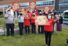 Representatives from Peterborough-area Tim Hortons restaurants joined staff from Peterborough Regional Health Centre (PRHC) Mental Health Services and the PRHC Foundation on September 9, 2021 to announce that proceeds from this year’s Tim Hortons Smile Cookie Campaign will support mental health care at PRHC. (Photo courtesy of PRHC Foundation)