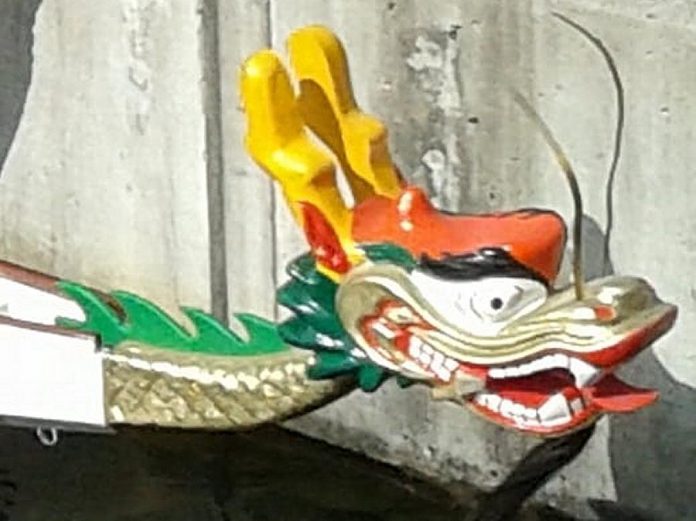 This dragon head, which attaches to the Peterborough's Survivors Abreast Dragon Boat Team's boat, is one of several items that were stolen from the team's storage locker in Peterborough on September 2, 2021. (Photo courtesy of Survivors Abreast)