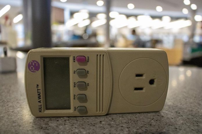 Folks with ambitions of becoming ghost-busting phantom energy detectives don't need a proton pack. Borrow a watt meter from the Peterborough Public Library. These help you measure active electrical flow in areas that may benefit from phantom power solutions. (Photo: Genevieve Ramage)