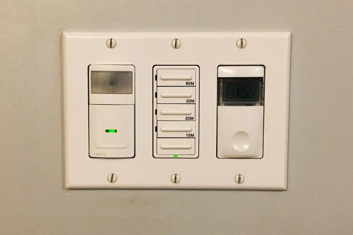 For those who struggle to remember to turn off lights and bathroom fans, timer switches like these can help reduce wasted electricity. (Photo: Leif Einarson)