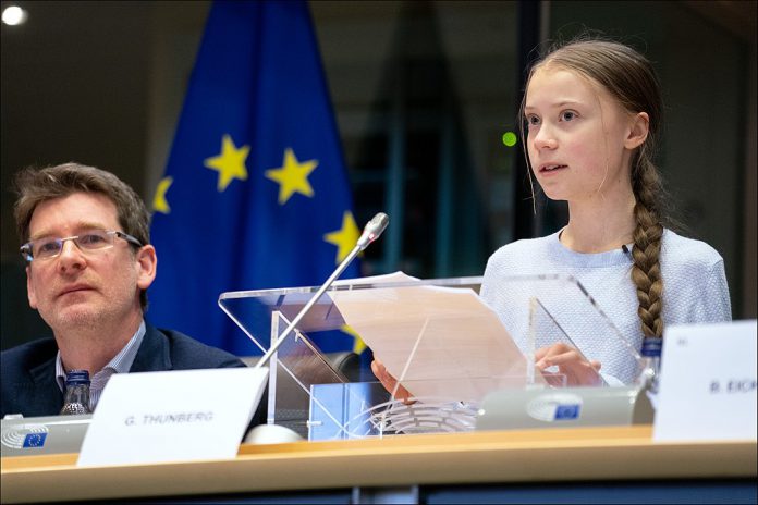 Young climate activist Greta Thunberg addressing the European Parliament on March 4, 2020. At the age of 15, Thunberg began her school strike for climate action and two years later it became the biggest global protest movement in history. "I've learnt that no one is too small to make a difference."  (CC-BY-4.0: © European Union 2020 – Source: EP)
