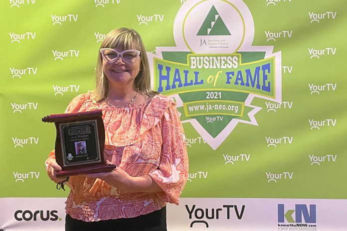 Amy Simpson of MicroAge Peterborough–Whitby was one of eight business leaders (including two posthumously) who were inducted into Junior Achievement of Northern and Eastern Ontario's Business Hall of Fame during a ceremony on September 29, 2021 at The Venue in downtown Peterborough. (Photo courtesy of Junior Achievement of Northern and Eastern Ontario)