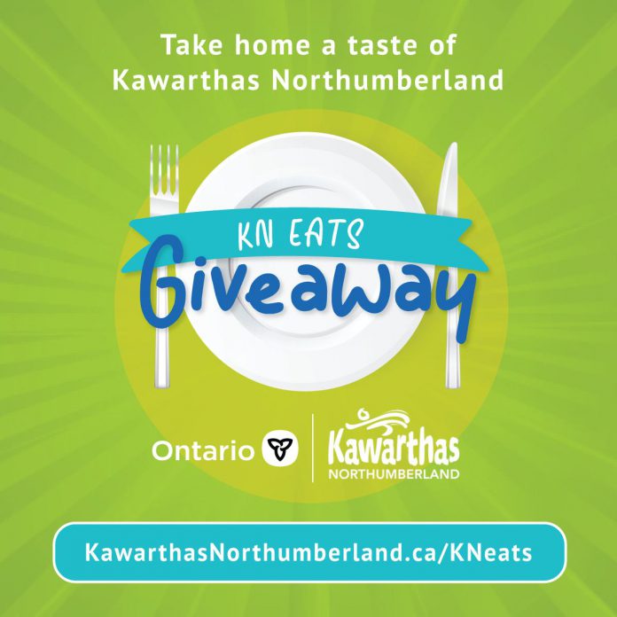 Experience the flavours of Kawarthas Northumberland in the KN Eats Giveaway contest, where you can win one of 180 $50 gift certificates for dinner at a local independent restaurant in Peterborough & the Kawarthas, the City of Kawartha Lakes, or Northumberland County. Enter the contest at kawarthasnorthumberland.ca/kneats. (Graphic courtesy of Kawarthas Northumberland)