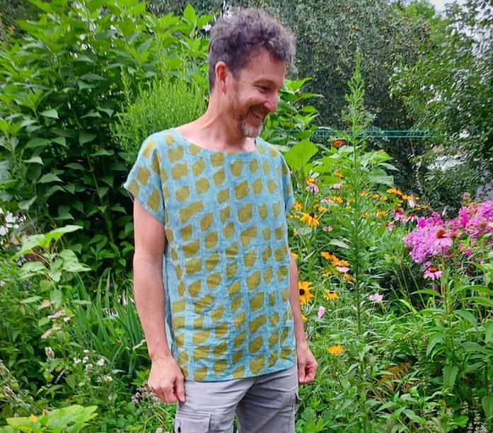 Made in Peterborough, Madderhouse's locally breezy summer tops are intended for all genders. The shirts are a light woven fabric that is 55 per cent hemp and 45 per cent cotton. Each top has a boat neck and casual side slits. (Photo courtesy of Madderhouse Textile Studios)