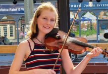 Peterborough fiddling prodigy Irish Millie (Amelia Shadgett), whose debut album "Thirteen" has been nominated for a 2022 Canadian Folk Music Award, performs at the Black Horse in downtown Peterborough on Wednesday, October 27. (Photo: Irish Millie / Facebook)
