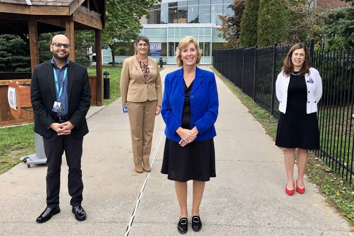 Haliburton-Kawartha Lakes-Brock MPP Laurie Scott (second from right) announced over $1.7 million in funding to cover operational deficits and for infrastructure upgrades at Ross Memorial Hospital in Lindsay on October 7, 2021. (Photo courtesy of office of Laurie Scott)