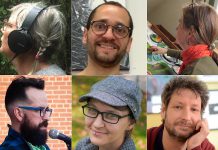 Six artists from Nogojiwanong-Peterborough are participating in Trent Radio's "Your Radio Is Their Stage" arts project, with consecutive five-week residencies in radio production and broadcast each culminating in a radio broadcast of the artists's work re-imagined for radio. Top row: Melanie McCall, Jose Miguel Hernandez, and JoEllen Brydon. Bottom row: Justin Million, Gillian Turnham, and John Marris. (kawarthaNOW collage of artist photos)
