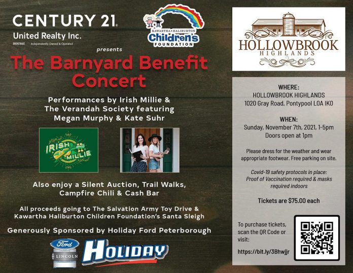The Barnyard Benefit Concert takes place at Hollowbrook Highlands (formerly South Pond Farms) in Bethany Hills. (Graphic: Kawartha Haliburton Children's Foundation and Century 21 United Realty Inc.)
