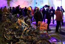 The bike rack was full behind B!KE - Peterborough's Community Cycling Hub in downtown Peterborough the evening of November 5, 2021, when cycling enthusiasts gathered to celebrate the non-profit organization's 15-year anniversary. (Photo: Luke Best)