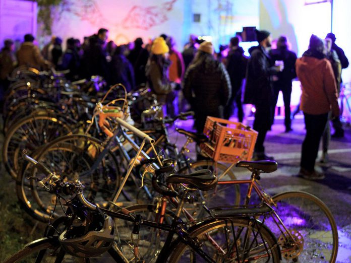 The bike rack was full behind B!KE - Peterborough's Community Cycling Hub in downtown Peterborough the evening of November 5, 2021, when cycling enthusiasts gathered to celebrate the non-profit organization's 15-year anniversary. (Photo: Luke Best)