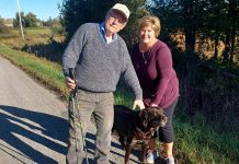74-year-old Dave Graham of Bridgenorth is walking the equivalent of 225 kilometres by December in a fundraiser for cancer care for Peterborough Regional Health Centre — all while he continues to receive chemotherapy for his colon cancer. Graham, pictured here with a neighbour he met on one of his walks, has already raised more than $7,500. (Photo courtesy of Graham family)