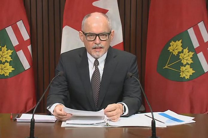Dr. Kieran Moore, Ontario's chief medical officer of health, held a media conference on November 29, 2021, to provide details of the province's response to the first two confirmed cases of the Omicron COVID-19 variant in Canada. (kawarthaNOW screenshot of CPAC video)