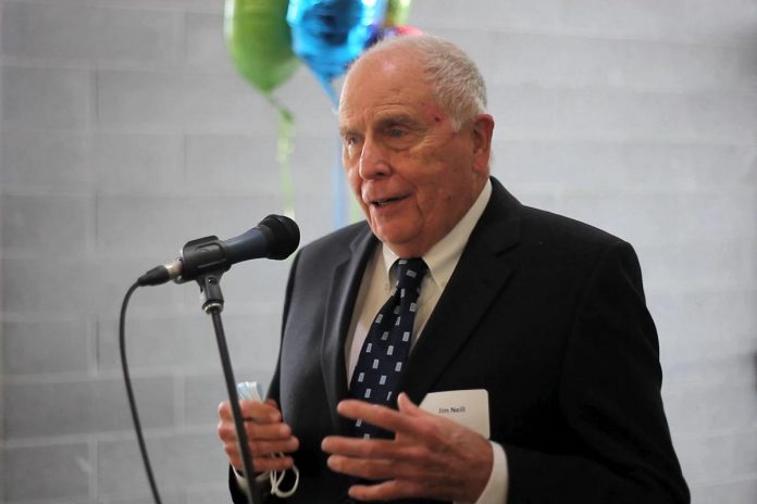 Philanthropist Jim Neill speaks about what inspired him to make his historic $5 million donation to the Peterborough Regional Health Centre (PRHC) Foundation at a private donor event. (Photo: Jeremy Kelly / Impact Communications)