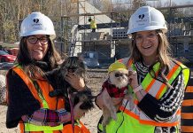 2021 Kawartha Rotary Christmas Auction raising funds for Peterborough Humane Society’s new animal care centre The 2021 Kawartha Rotary Christmas Auction, running online from November 15 to 28, is raising funds for the Peterborough Humane Society's new animal care centre. Pictured are social media animal influencers Bruce the Cat (260K TikTok followers) and Owen the Griff (108K Instagram followers) with their humans Kim Russell and Lisa Besseling, two members of the philanthropic Leaders of the Peterborough Animal Care Centre Council, at the construction site at 1999 Technology Drive in Peterborough in November 2021. (Photo: Peterborough Humane Society)