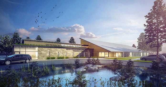 Architectural representation of the new Peterborough Humane Society Animal Care Center at 1999 Technology Drive in Peterborough, currently under construction.  Proceeds from the 2021 Rotary Kawartha Christmas auction will support the Peterborough Kawartha Rotary Club's commitment to the center.  (Rendered: Peterborough Humane Society)