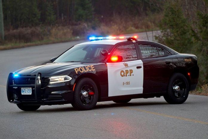 An OPP police car with lights flashing. (Photo: Ontario Provincial Police)