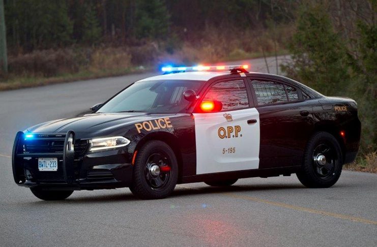 An OPP police car with lights flashing. (Photo: Ontario Provincial Police)