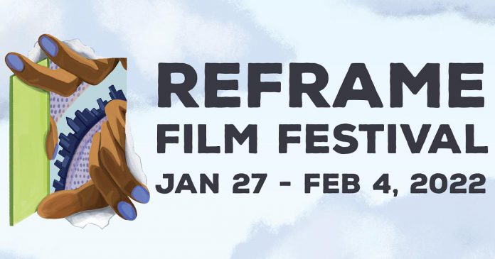 Peterborough's 18th annual ReFrame Film Festival, running from January 27 to February 4, 2022, will take place priamrily in a virtual format and will be available to audiences across Canada. Early bird virtual passes go on sale as of November 18, 2021. (Illustration: Casandra Lee / Design: SJ Graphics)