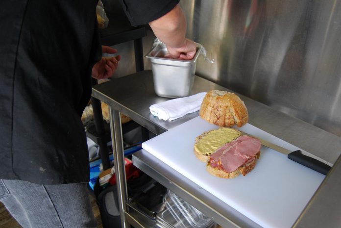 In addition to weekly features, the Things Between Bread menu also includes a Montreal smoked meat sandwich with meat directly from Montreal, cut to order. (Photo: April Potter / kawarthaNOW)