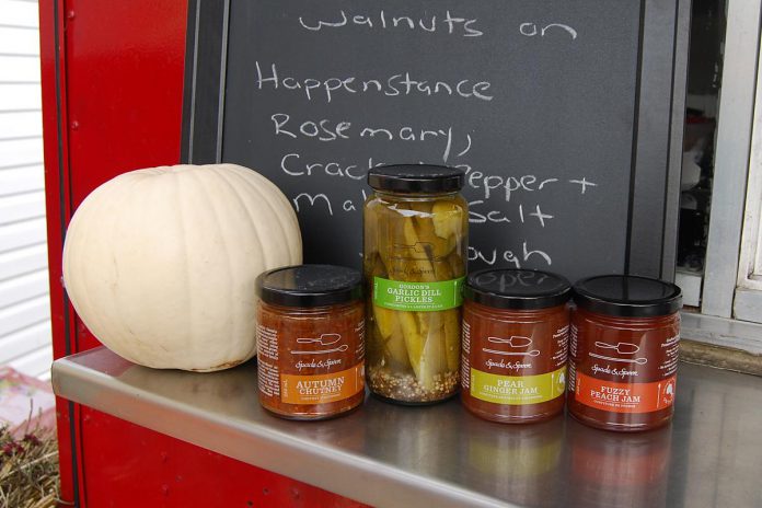 Things Between Bread sources ingredients from Northumberland County businesses, such as pickles and spreads from Spade and Spoon (pictured) and bread and coffee from Happenstance Coffee Pub, as well as other southern Ontario businesses including Number E Sparkling Teas in Prince Edward County and Ray Woodey's Craft Chippery in Waterloo. (Photo: April Potter / kawarthaNOW)