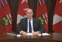 Adalsteinn Brown, co-chair of Ontario's science advisory table, presented the latest COVID-19 modelling projections based on the omicron variant during a media conference at Queen's Park in Toronto on December 16, 2021. (kawarthaNOW screenshot of CPAC video)