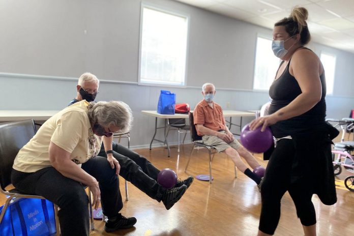 Minds in Motion gives those with dementia a safe place to socialize, where they don't have to worry about how their memory loss will be perceived. Instructor Jenn Stubbert leads participants through activities that function as conversation starters, allowing care partners to see their loved ones reminisce about good times in their lives.  (Photo courtesy of the Alzheimer Society)