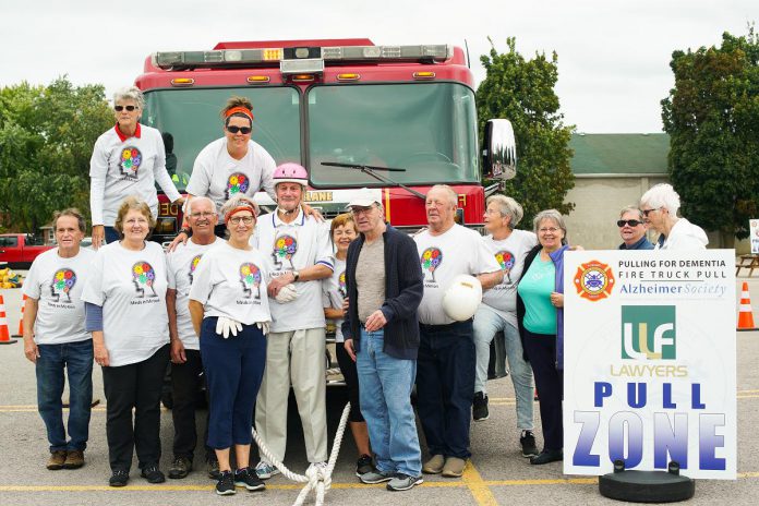 Alzheimer Society programs like Mind in Motion are supported through community donations. Before the pandemic, the not-for-profit organization held group fundraising events such as the annual Walk for Alzheimer's and the Pulling For Dementia Fire Truck Pull (pictured). The event saw teams raise funds for the Alzheimer Society with a commitment to pull a 44,000-pound fire truck as far as they could. (Photo courtesy of the Alzheimer Society)