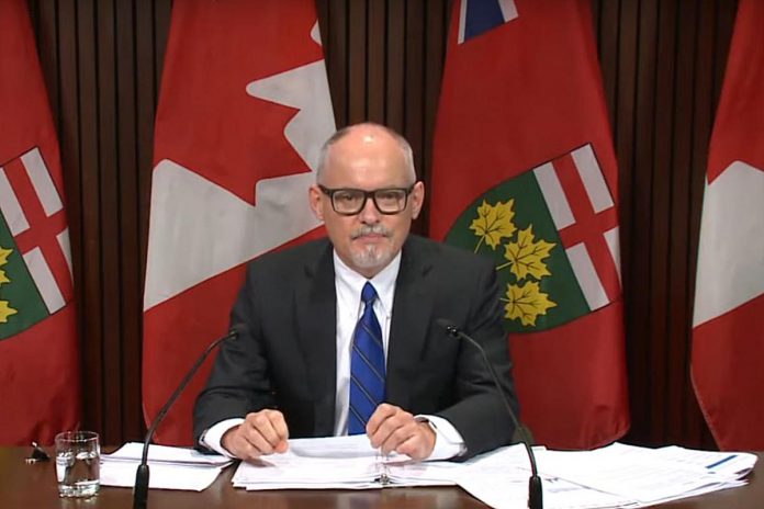 Dr. Kieran Moore, Ontario's chief medical officer of health, announced additional public health measures for long-term care and retirement homes in the province at a media conference on December 14, 2021 due to the emerging threat posed by the COVID-19 omicron variant. (kawarthaNOW screenshot of CPAC video)