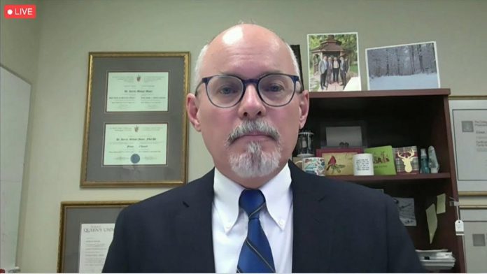 Dr. Kieran Moore, Ontario's chief medical officer of health, announced a series of changes to COVID-19 public health measures and guidance given the rapid spread of the omicron variant during a virtual media conference on December 30, 2021. (kawarthaNOW screenshot of CPAC video)