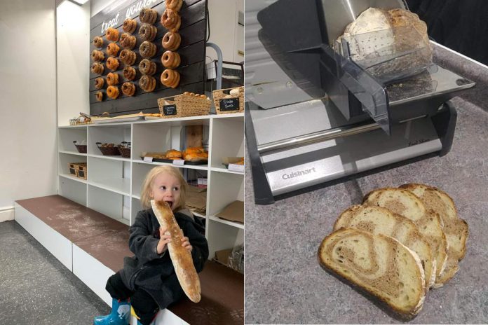 Landon, 2, mans the shop at Oh So Sourdough, a new Lindsay bakery that uses sourdough starter in every recipe. They'll also slice their bread for you. (Photos: Oh So Sourdough)