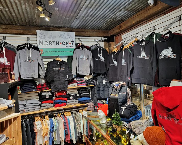 Owner Angela McCurdy first began selling her North of 7 Outfitters brand of apparel at The Cottage in Havelock (pictured) and The Lodge in Buckhorn, and has since expanded to two other locations as well as selling online. Angela designs all the products, which are printed locally at The Imprinted Apparel Store in Peterborough.  (Photo courtesy of  North of 7 Outfitters)