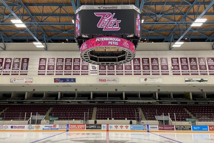 After a positive COVID-19 case was confirmed in the Peterborough Petes organization, Peterborough Public Health has stated there is a very low risk of exposure for any fans who attended the November 28 and December 2, 2021 home games at the Peterborough Memorial Centre. (Photo courtesy of Peterborough Petes)