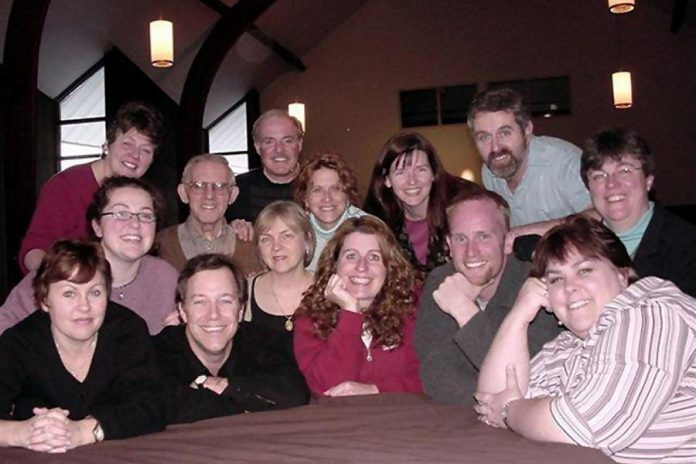 Barbara Monahan (right) founded the Peterborough Pop Ensemble in 2000 as a one-time ensemble of members of Syd Birrell’s Peterborough Singers. Over the years, the choral group evolved and became the Peterborough Pop Ensemble in 2008.  In this 2005 photo, the group was still known as the Peterborough Singers Pop Ensemble. (Photo courtesy of the Peterborough Pop Ensemble) 