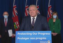 At a media conference at Queen's Park in Toronto on December 15, 2021, Ontario Premier Doug Ford announcee the expansion of COVID-19 vaccine booster shot eligibility to everyone 18 years and over as of December 20, 2021. (kawarthaNOW screenshot of CPAC video)