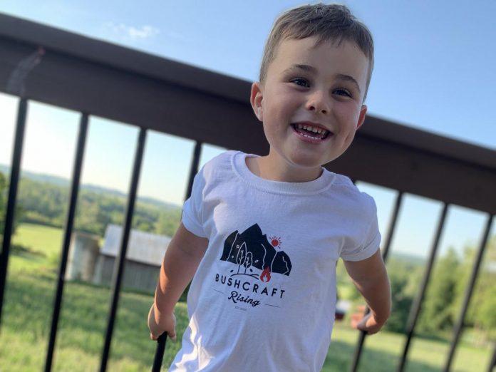 In June 2020, Amy made her son Ross his own brand, 'Bushcraft Rising', as part of a home schooling project during the pandemic.  She and Ross, who was five at the time, sold over 30 t-shirts, 15 mugs, and many hats. (Photo: Amy LeClair)