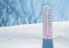 A thermometer in the snow showing a low of minus 35 degrees Celsius. (kawarthaNOW-modified stock photo)