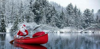 This photo by Jesse & Susan @followmenorth of Santa paddling in a canoe full of gifts was our top Instagram post in December 2021, with almost 17,000 impressions and almost 1,400 likes. (Photo: @followmenorth / Instagram)