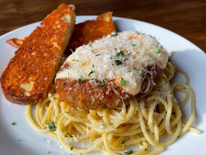 The plant-based chicken parmesan from Nateure's Plate in Peterborough. The restaurant is offering "care packages" with plant-based meat and cheese alternatives that people can use in their own kitchens at home. The first package features entirely plant-based alternatives for cheddar cheese, feta cheese, parmesan cheese, ground beef, and burger patties. (Photo: Nateure's Plate)