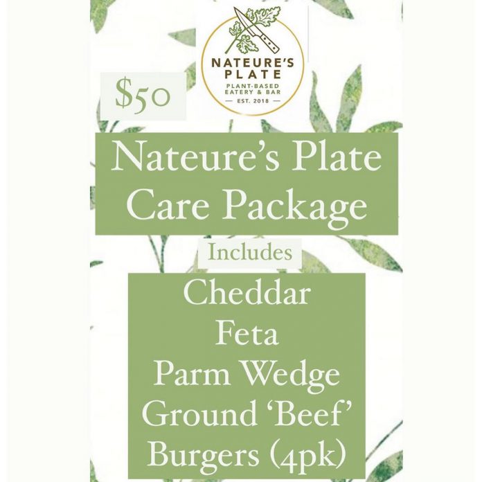 You can cook at home with Nateure's Plate's plant-based meat and cheese alternatives if you purchase a "care package" from the restaurant. (Image: Nateure's Plate)